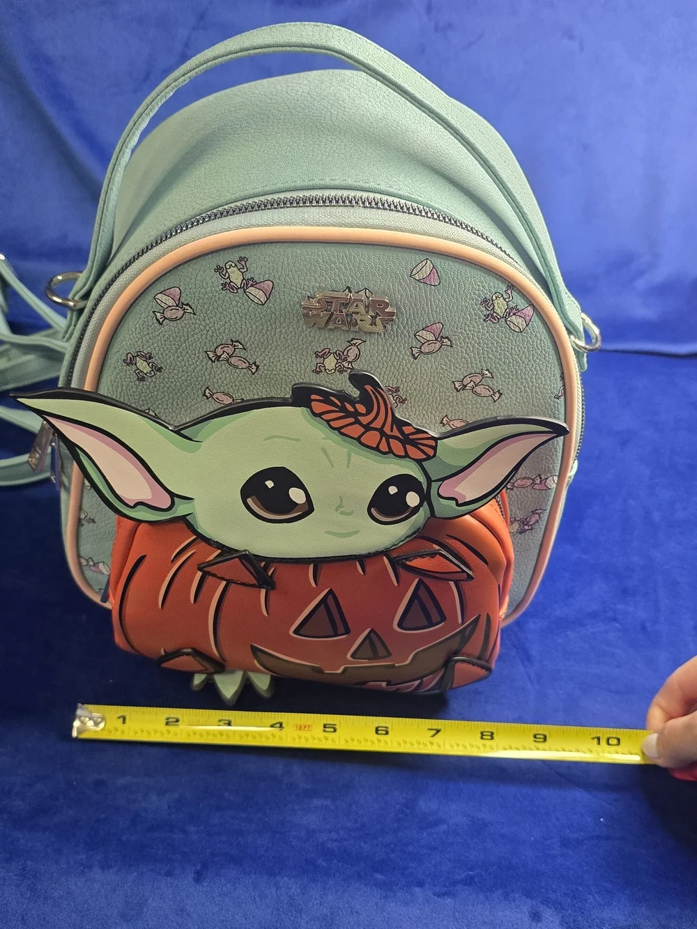 Star Wars Grogu Mint Green & Orange Halloween Pumpkin Kids Backpack